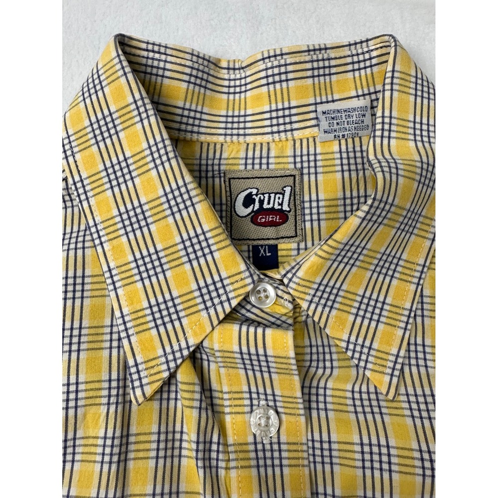 Cruel Girl Girl's Plaid Button-Up Shirt Long Sleeve Yellow‎ Black XL